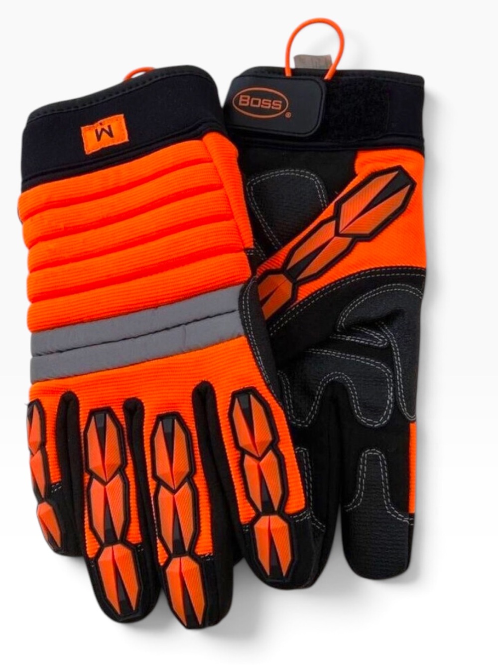 Boss High-Visibility Work Gloves Medium Size With Protective Padding & Hook Loop